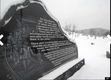 A memorial for the 361 miners who died in West Virginia's Monongah mining disaster in 1907. Photo Credit: Associated Press