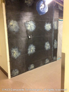 Carbon fiber anchor dowels are installed at 2-square-foot intervals.