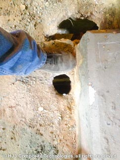 Dangerous through-holes had developed in the ceiling slabs between the 3rd and 4th floors.
