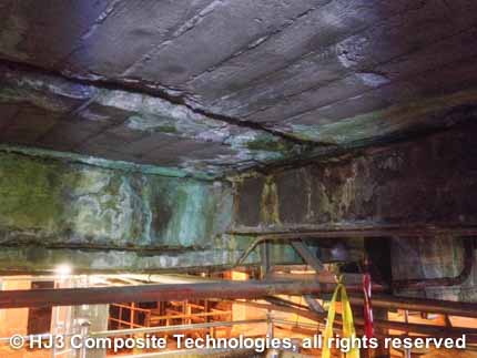 The beams and ceiling slabs at this mine were severely degraded.