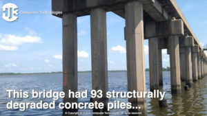 bridge with many concrete piles needing repair